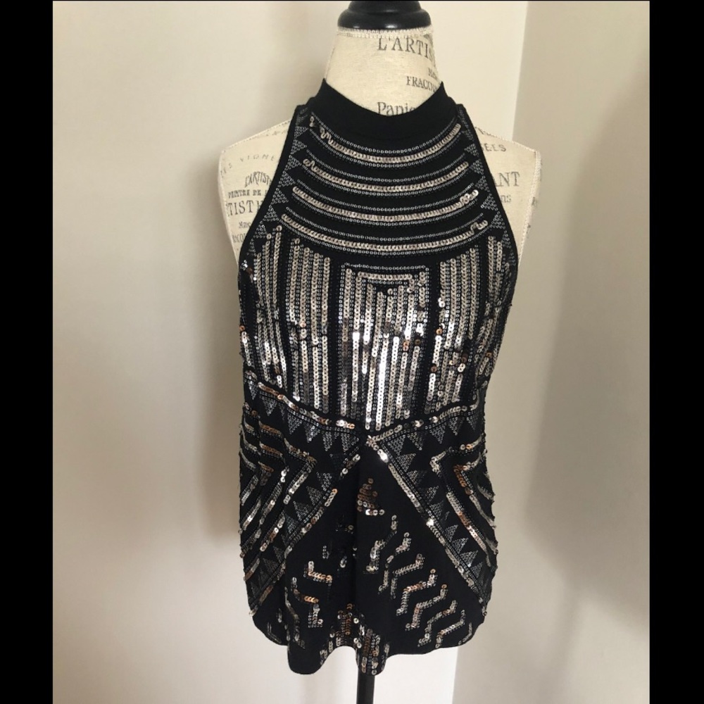 Sequin High Neck Top